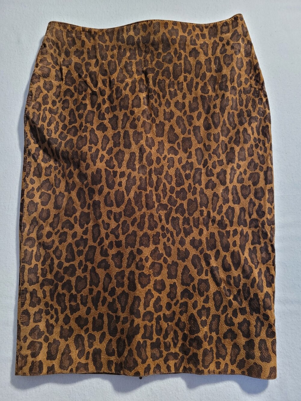 DANIER Y2K Leopard Suede Pencil Midi Skirt Size 6 With Back Zipper Slit Fall🐆